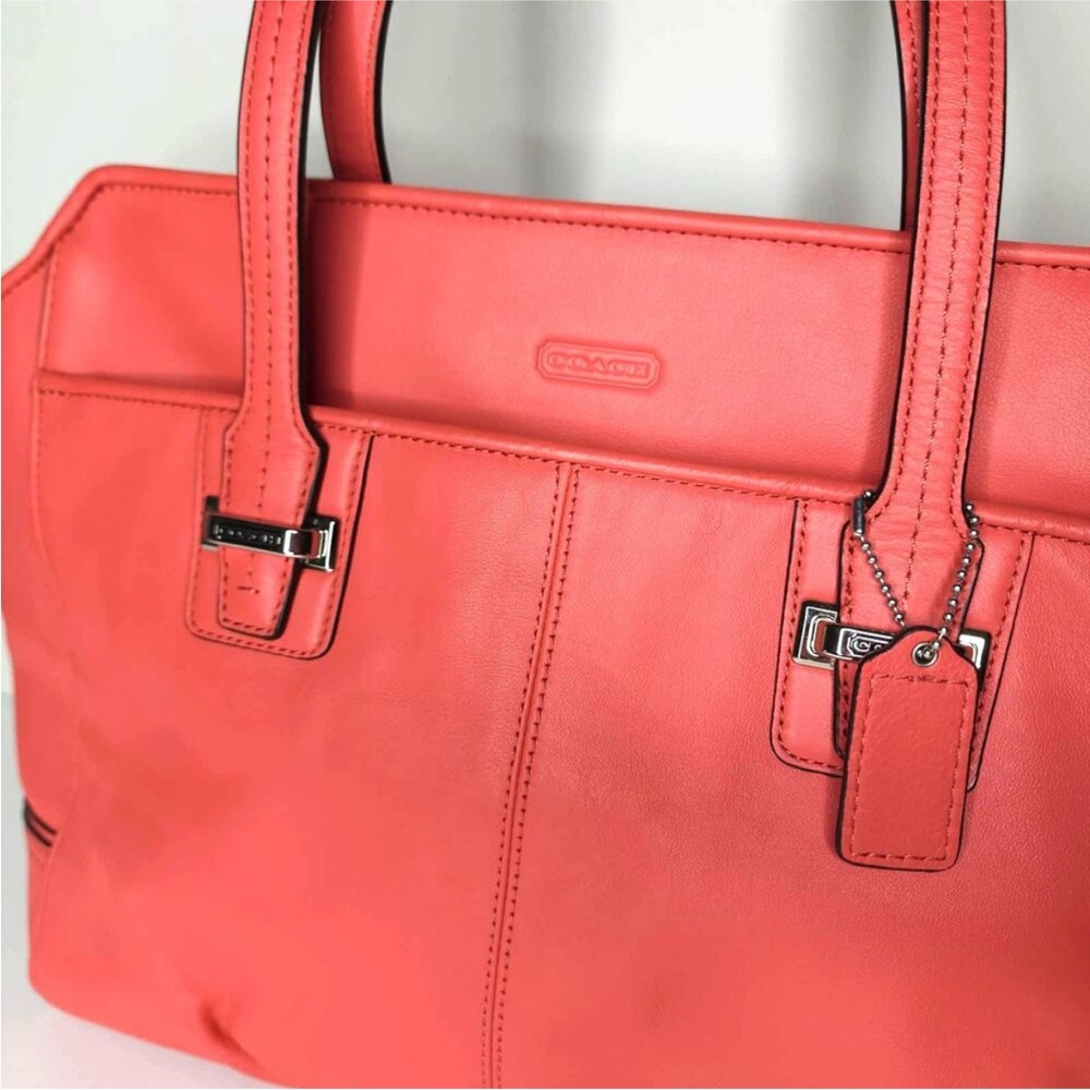 Coach Taylor Coral Leather Tote with Logo Patch - Picture 11 of 16